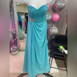 Blue Ruched Strapless Gown for Prom